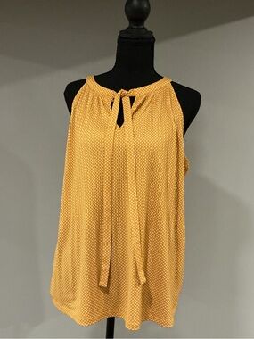 Adrianna Papell Mustard Polka Dot Tie-Neck Sleeveless Top